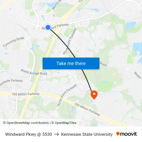 Windward Pkwy @ 5530 to Kennesaw State University map