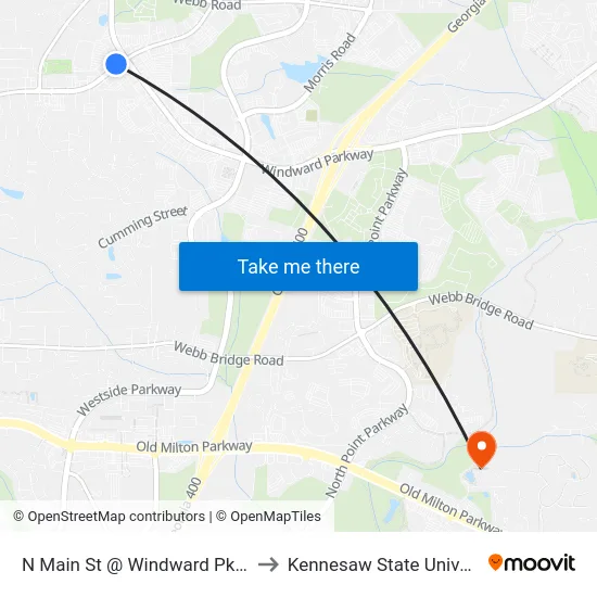 N Main St @ Windward Pkwy W to Kennesaw State University map