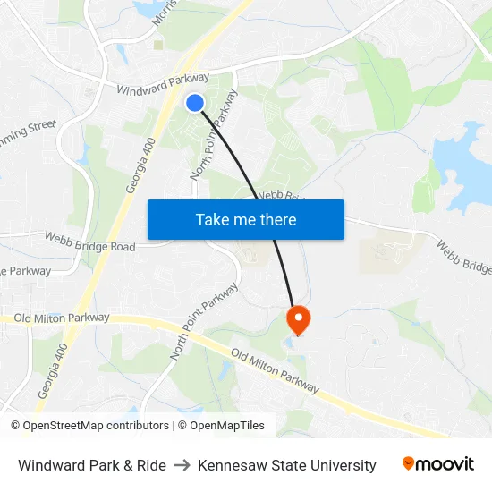 Windward Park & Ride to Kennesaw State University map