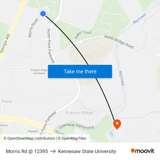 Morris Rd @ 12395 to Kennesaw State University map
