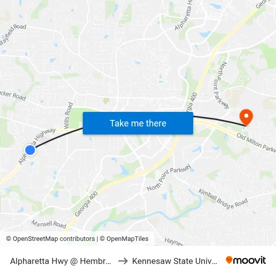Alpharetta Hwy @ Hembree Rd to Kennesaw State University map