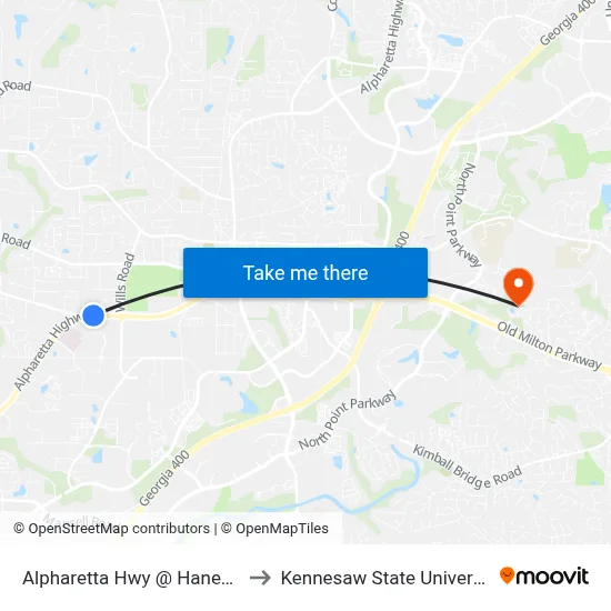 Alpharetta Hwy @ Haney Dr to Kennesaw State University map