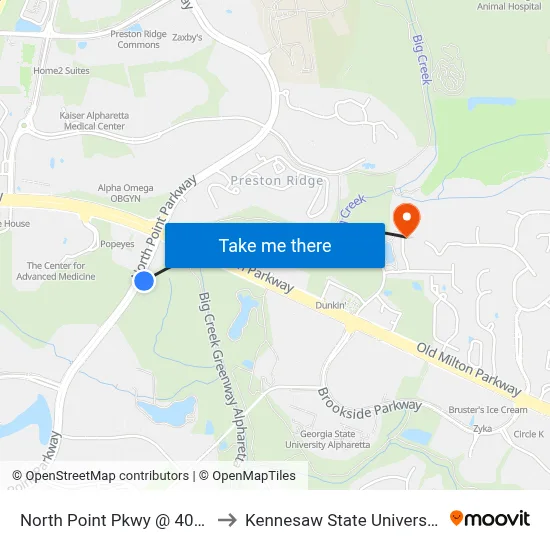 North Point Pkwy @ 4000 to Kennesaw State University map
