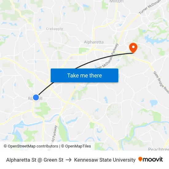 Alpharetta St @ Green St to Kennesaw State University map