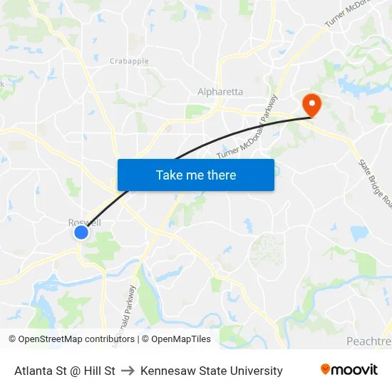 Atlanta St @ Hill St to Kennesaw State University map