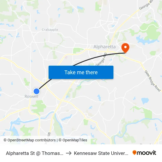 Alpharetta St @ Thomas Dr to Kennesaw State University map