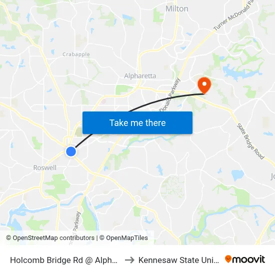 Holcomb Bridge Rd @ Alpharetta St to Kennesaw State University map