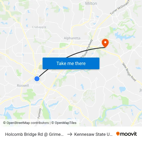 Holcomb Bridge Rd @ Grimes Bridge Rd to Kennesaw State University map