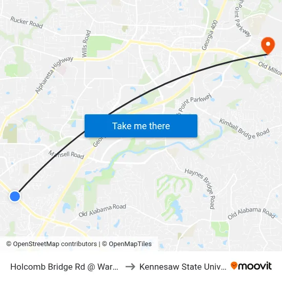Holcomb Bridge Rd @ Warsaw Rd to Kennesaw State University map