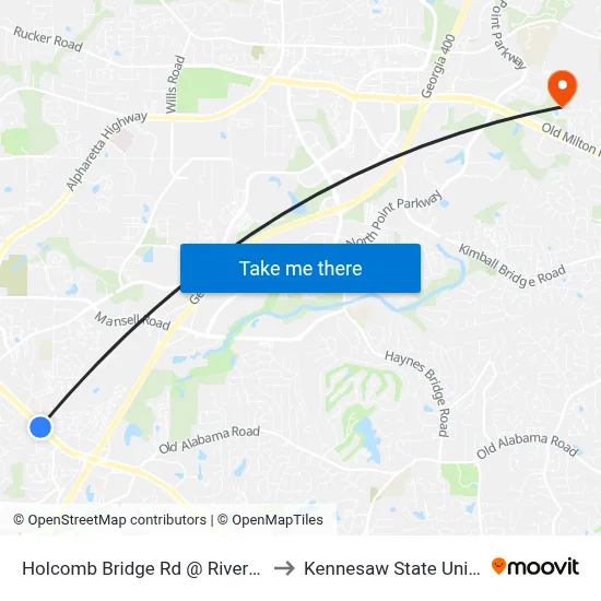 Holcomb Bridge Rd @ Riverwood Ln to Kennesaw State University map