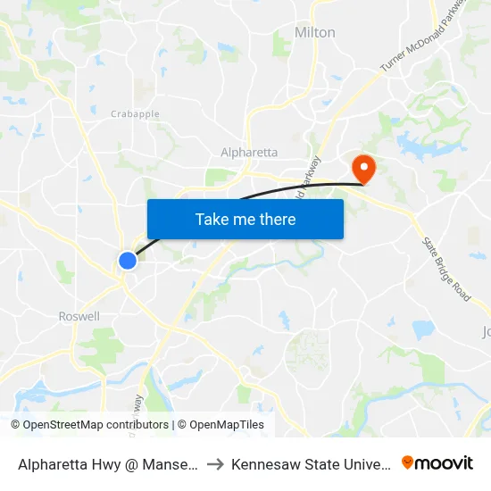 Alpharetta Hwy @ Mansell Rd to Kennesaw State University map