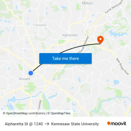 Alpharetta St @ 1240 to Kennesaw State University map