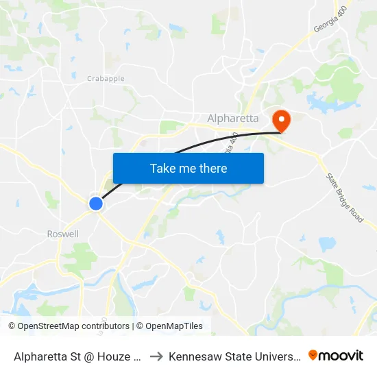 Alpharetta St @ Houze Rd to Kennesaw State University map