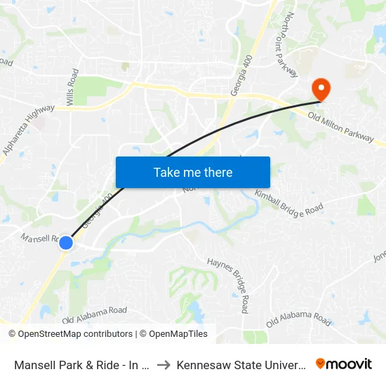 Mansell Park & Ride - In Lot to Kennesaw State University map