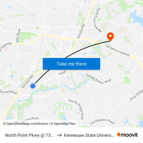 North Point Pkwy @ 7300 to Kennesaw State University map