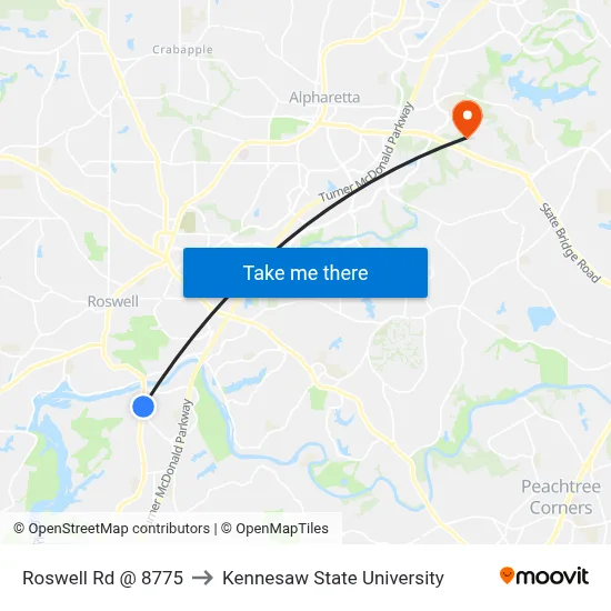 Roswell Rd @ 8775 to Kennesaw State University map