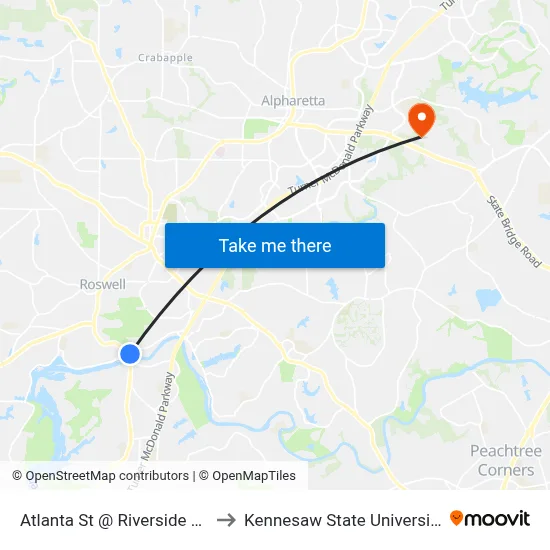Atlanta St @ Riverside Rd to Kennesaw State University map