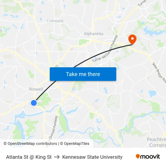 Atlanta St @ King St to Kennesaw State University map