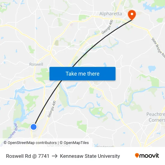 Roswell Rd @ 7741 to Kennesaw State University map