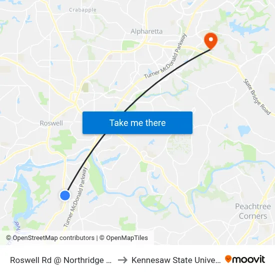 Roswell Rd @ Northridge Pkwy to Kennesaw State University map