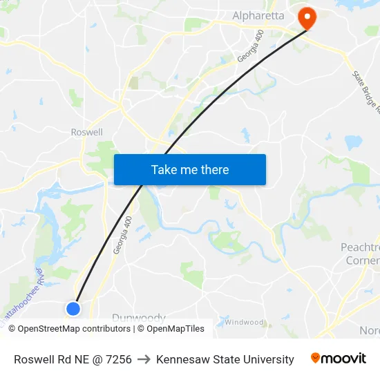 Roswell Rd NE @ 7256 to Kennesaw State University map