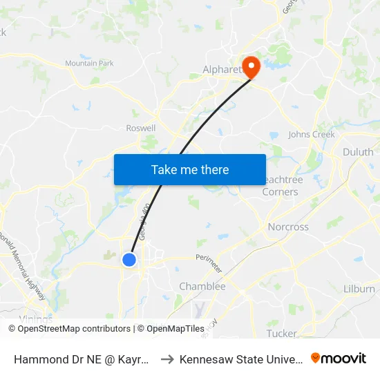 Hammond Dr NE @ Kayron Dr to Kennesaw State University map