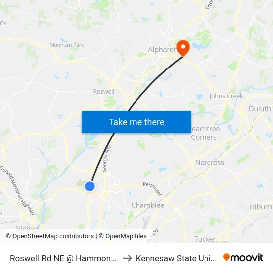 Roswell Rd NE @ Hammond Dr NE to Kennesaw State University map