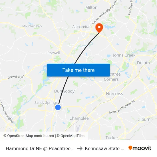 Hammond Dr NE @ Peachtree Dunwoody Rd to Kennesaw State University map