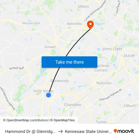 Hammond Dr @ Glenridge Dr to Kennesaw State University map