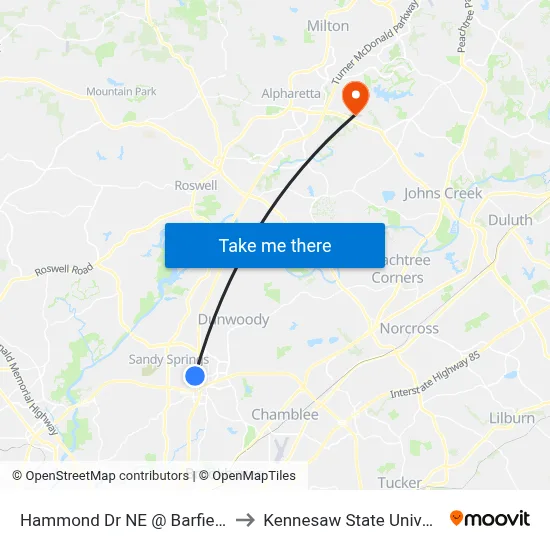 Hammond Dr NE @ Barfield Rd to Kennesaw State University map