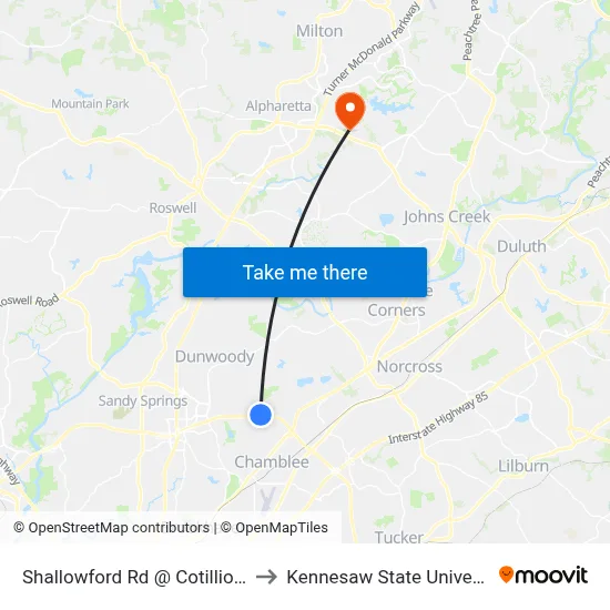 Shallowford Rd @ Cotillion Dr to Kennesaw State University map