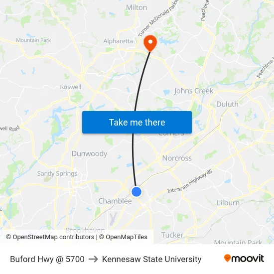 Buford Hwy @ 5700 to Kennesaw State University map