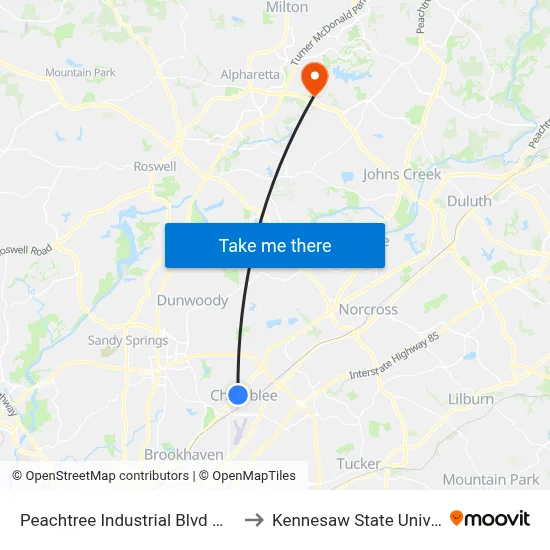 Peachtree Industrial Blvd @ Ivy Ln to Kennesaw State University map