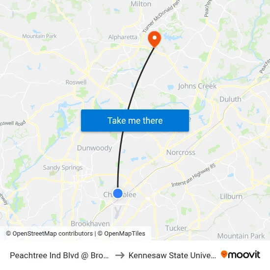 Peachtree Ind Blvd @ Broad St to Kennesaw State University map