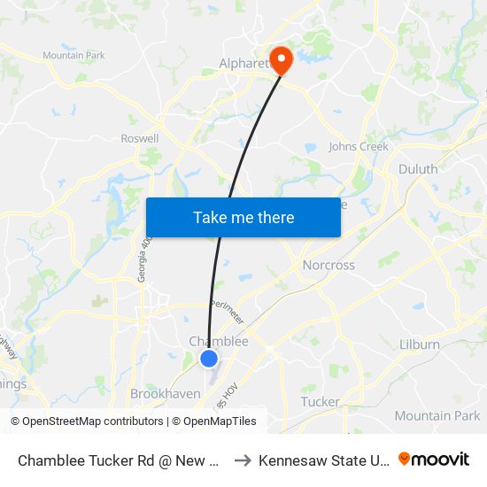 Chamblee Tucker Rd @ New Peachtree Rd to Kennesaw State University map