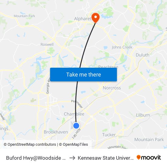 Buford Hwy@Woodside Way to Kennesaw State University map