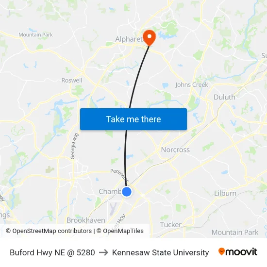 Buford Hwy NE @ 5280 to Kennesaw State University map