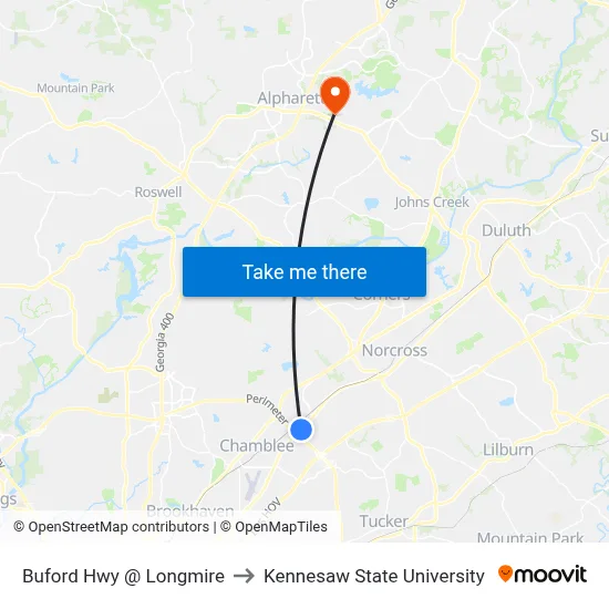 Buford Hwy @ Longmire to Kennesaw State University map