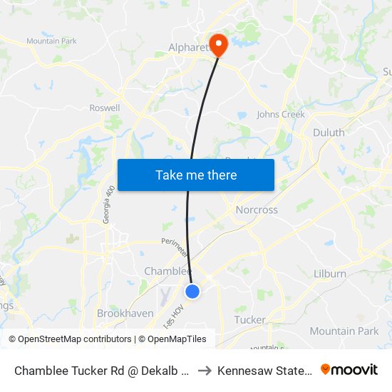 Chamblee Tucker Rd @ Dekalb Technology Pkwy to Kennesaw State University map