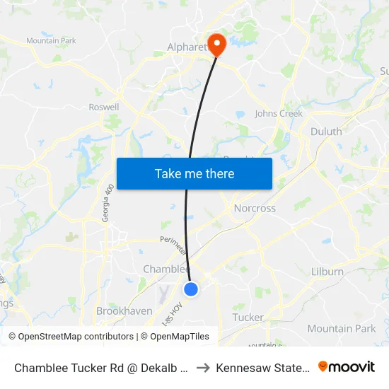 Chamblee Tucker Rd @ Dekalb Technology Pkwy to Kennesaw State University map