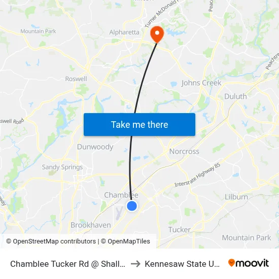 Chamblee Tucker Rd @ Shallowford Rd to Kennesaw State University map