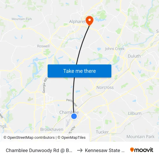 Chamblee Dunwoody Rd @ Buford Hwy NE to Kennesaw State University map