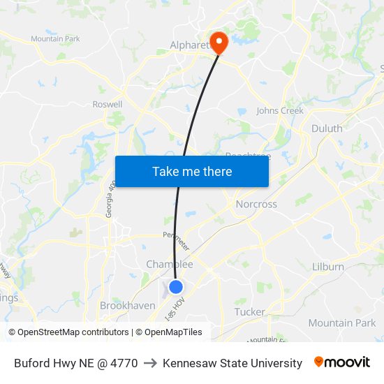 Buford Hwy NE @ 4770 to Kennesaw State University map
