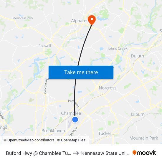 Buford Hwy @ Chamblee Tucker Rd to Kennesaw State University map