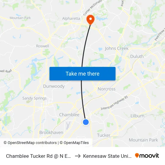 Chamblee Tucker Rd @ N Embry Cir to Kennesaw State University map