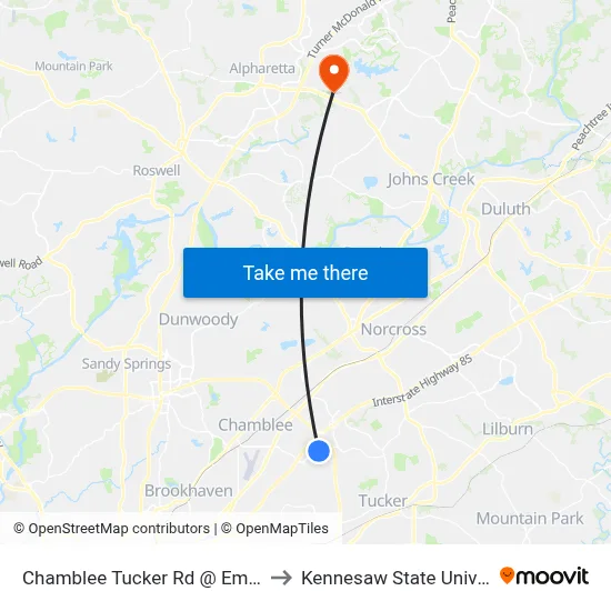 Chamblee Tucker Rd @ Embry Cir to Kennesaw State University map