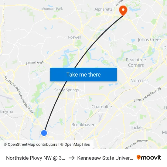 Northside Pkwy NW @ 3330 to Kennesaw State University map