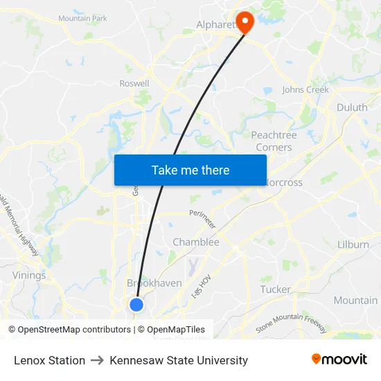 Lenox Station to Kennesaw State University map