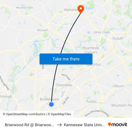 Briarwood Rd@Briarwood Hills to Kennesaw State University map