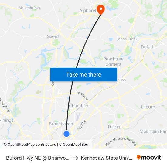 Buford Hwy NE @ Briarwood Rd to Kennesaw State University map